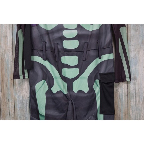 Fortnite Skull Trooper Green Glow In The Dark Halloween Costume Kids Size M 8-10 - Picture 3 of 10